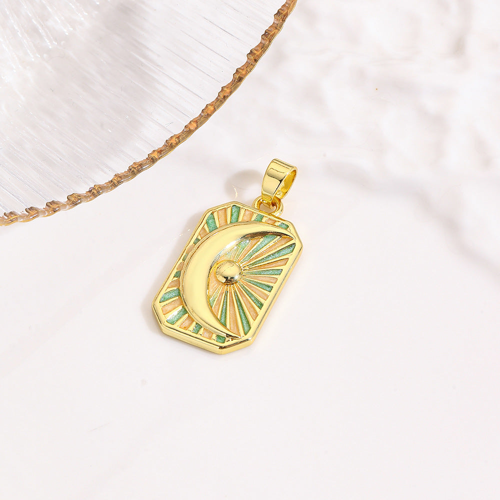 Wholesale square color dripping copper love conch shell eye moon jellyfish tarot pendant necklace