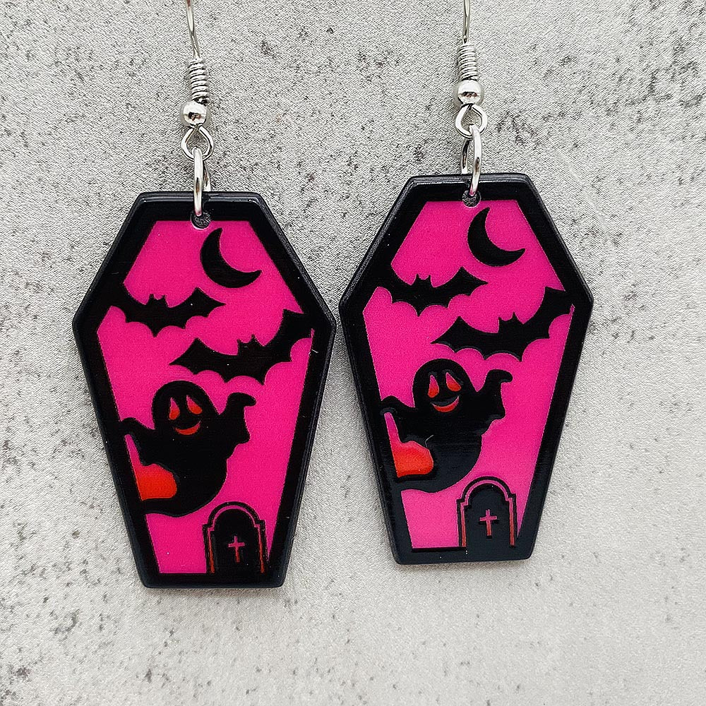 Wholesale Halloween earrings coffin ghost bat acrylic earrings