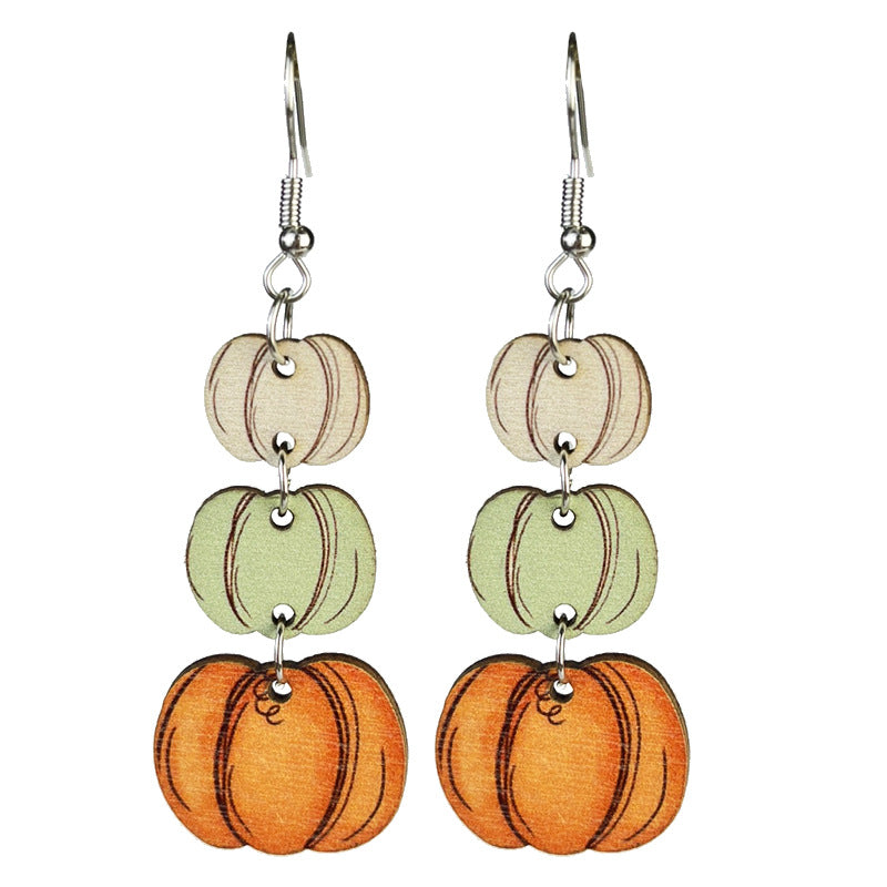 Wholesale 2 Pairs/pack Halloween Wood Earrings Bohemian Ghost Pumpkin Skull Flower Stitching Earrings ACC-ES-HY144