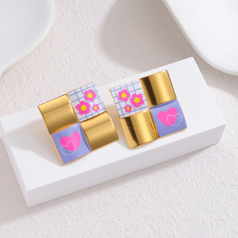 Wholesale Creative Square Earrings in Stainless Steel and 18K Gold