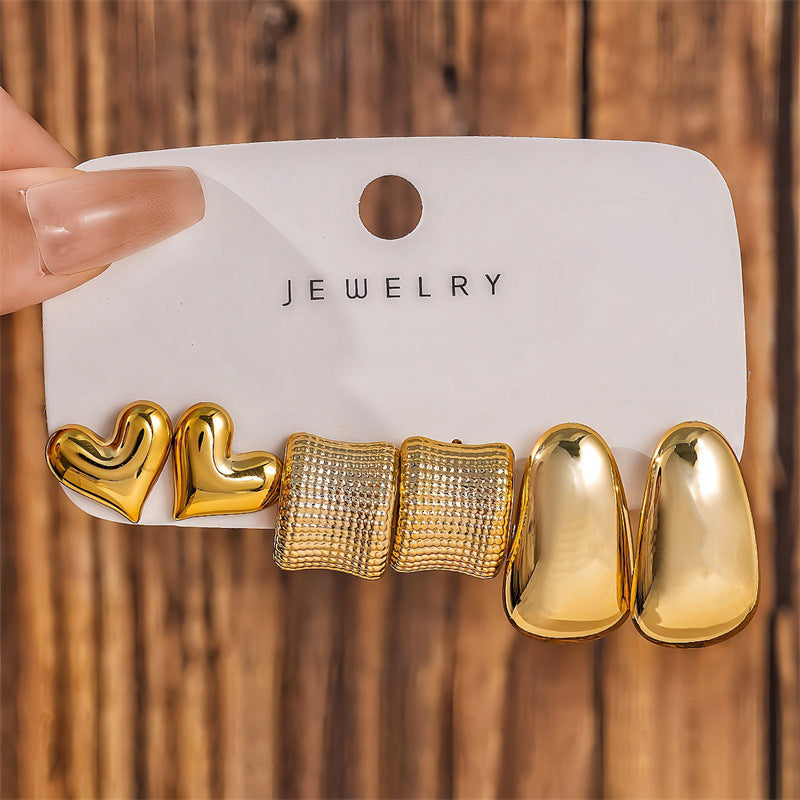Wholesale  geometric simple light luxury metal style C-shaped water drop bean earrings