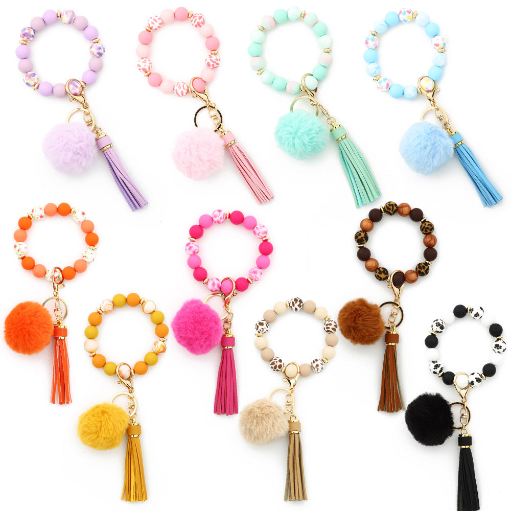 Wholesale  Silicone Bead Bracelet  Wrist Hair Ball Keychain