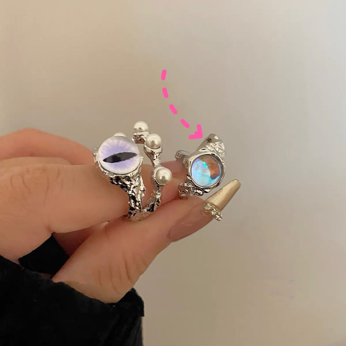 Wholesale metal double cat's eye pearl ring