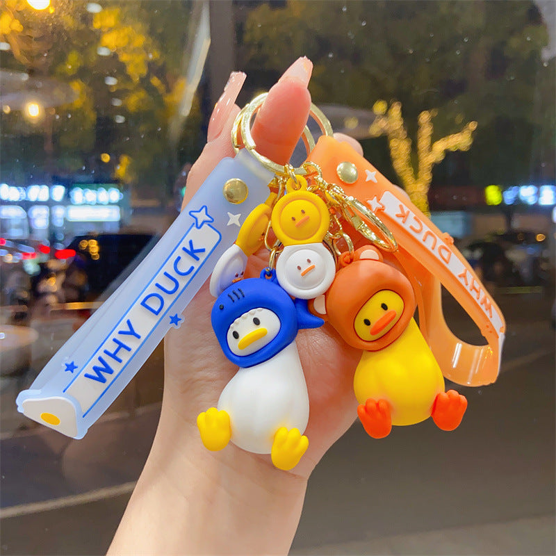 Wholesale Creative cartoon crooked neck duck fun headgear keychain