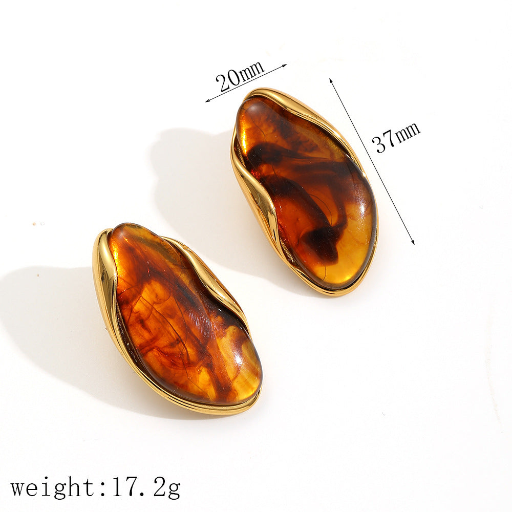Wholesale Irregular Retro Resin Earrings Gold-Tone Stainless Steel Jewelry Accessory for Resale