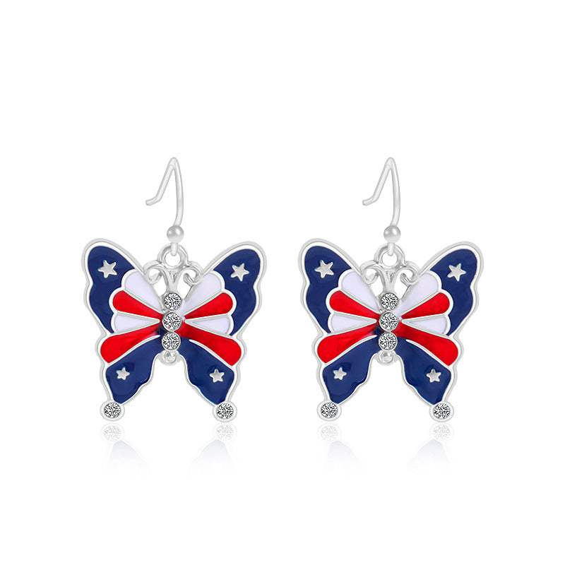 Wholesale American Independence Day Alloy Oil Drop Flag Pentagram Angel Earrings ACC-ES-BinLi003