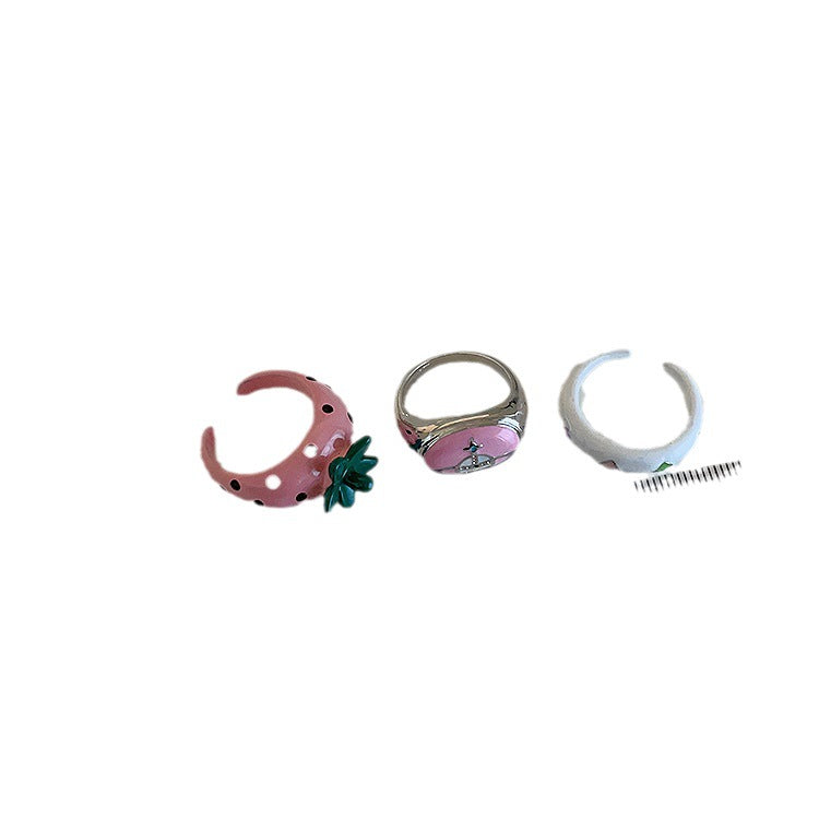 Wholesale  Color Oil Dropping Strawberry Planet Opening Ring