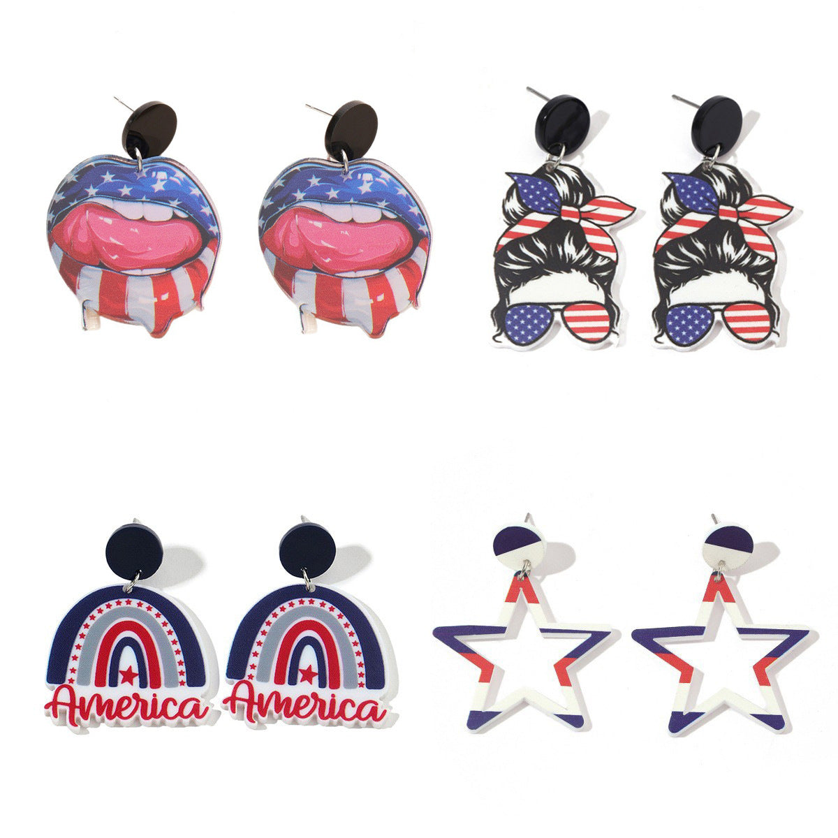 Wholesale  Independence Day Festival Elements Red White Blue Tri-color Flat Printing Acrylic Earrings