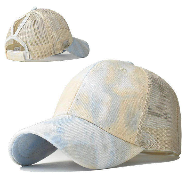 Wholesale Tie Dye Cotton Baseball Cap For Women Adjustable Ponytail Sun Hat Breathable Summer Outdoor