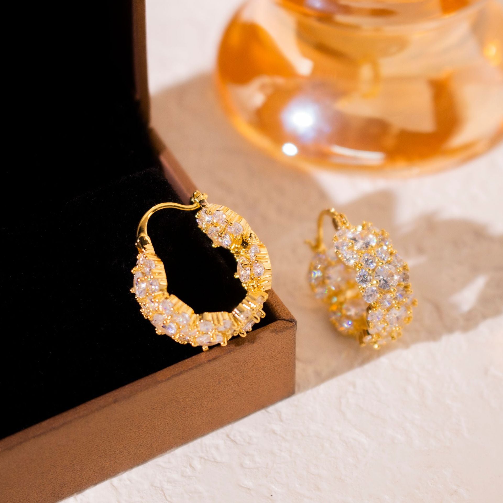 Wholesale Real Gold Electroplated Zircon Ring Ear Buckle  Earrings