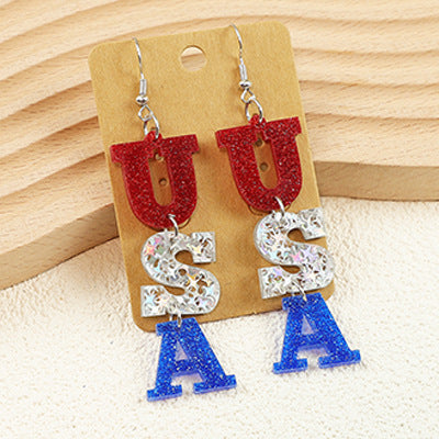 Wholesale  American Independence Day Multi-String Stitching Five-Pointed Star  Acrylic Earrings