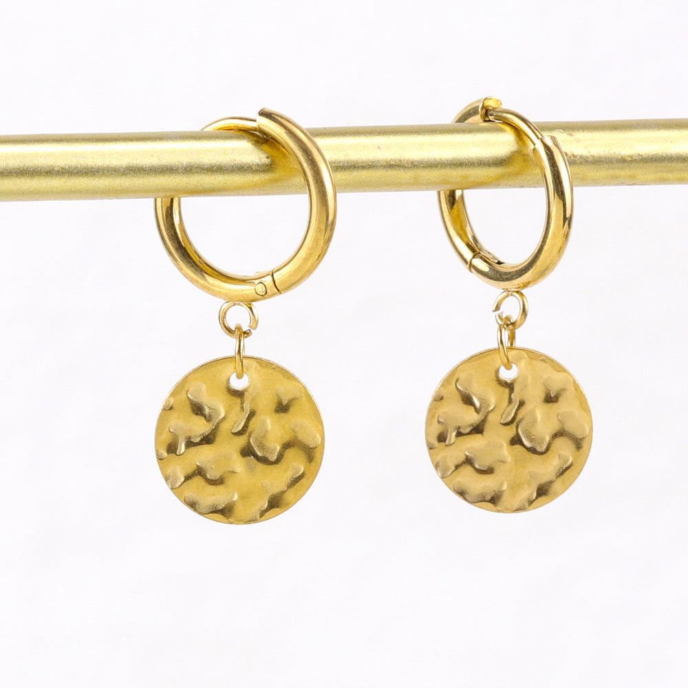 Wholesale 18k gold stainless steel round earrings necklace set