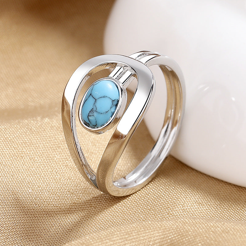 Wholesale Vintage Geometric Copper Turquoise Ring Women' s Fashion Jewelry Gift