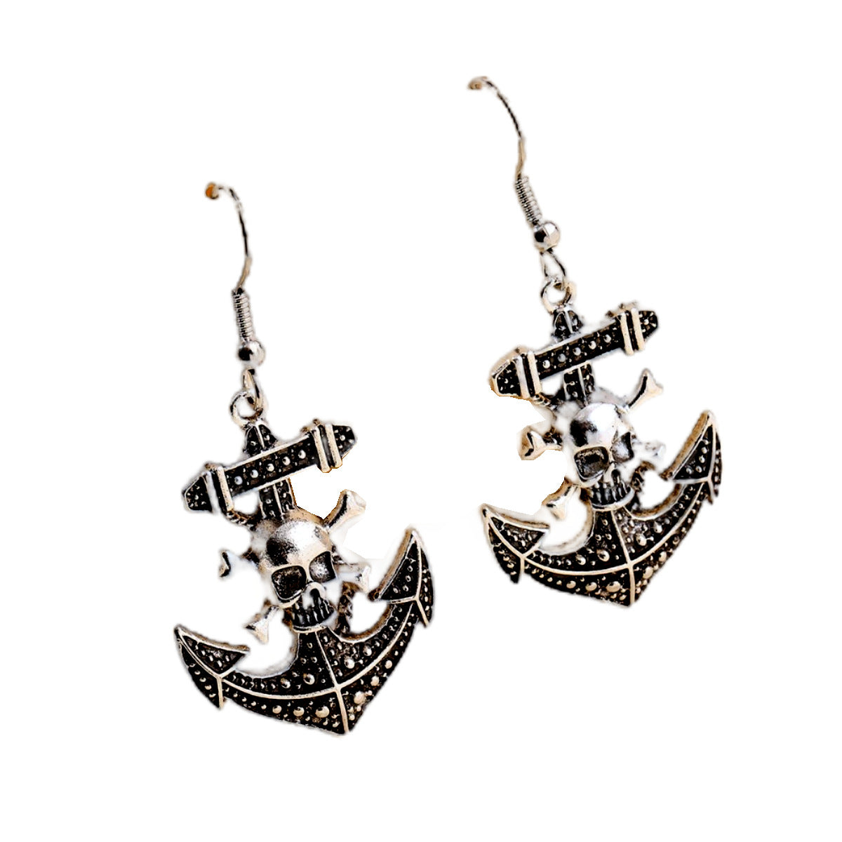 Wholesale Gothic Punk Skull Anchor Earrings Antique Silver Zinc Alloy Jewelry Accessory for