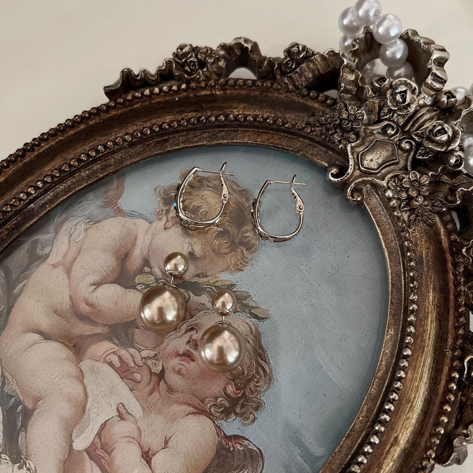 Wholesale Light Luxury Coffee Gold Two-piece Pearl Zircon Earrings ACC-ES-ZhiRui003