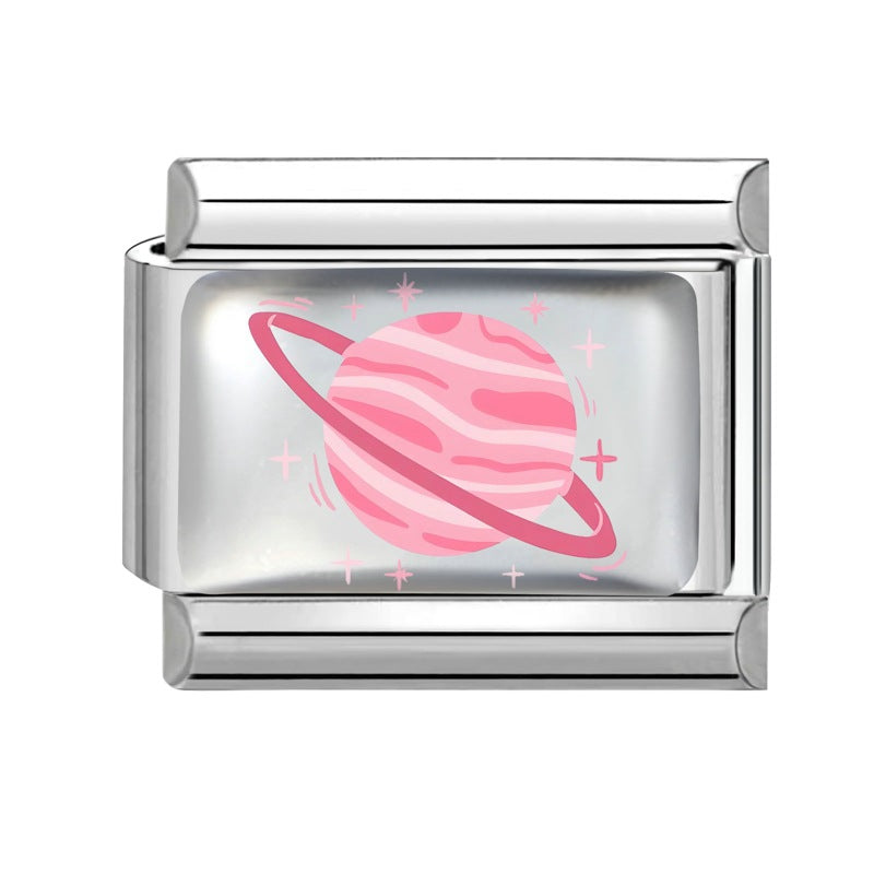 Wholesale Italian Charm Bracelet 9mm DIY Colorful Element Pink Pattern  Creative Stainless Steel Composable Bracelet