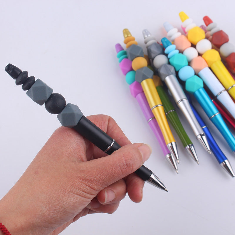 Wholesale  beaded pen creative DIY silicone beads contrast color beaded pen