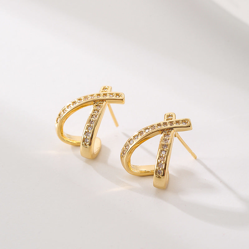 Wholesale copper plated gold inlaid zircon love earrings