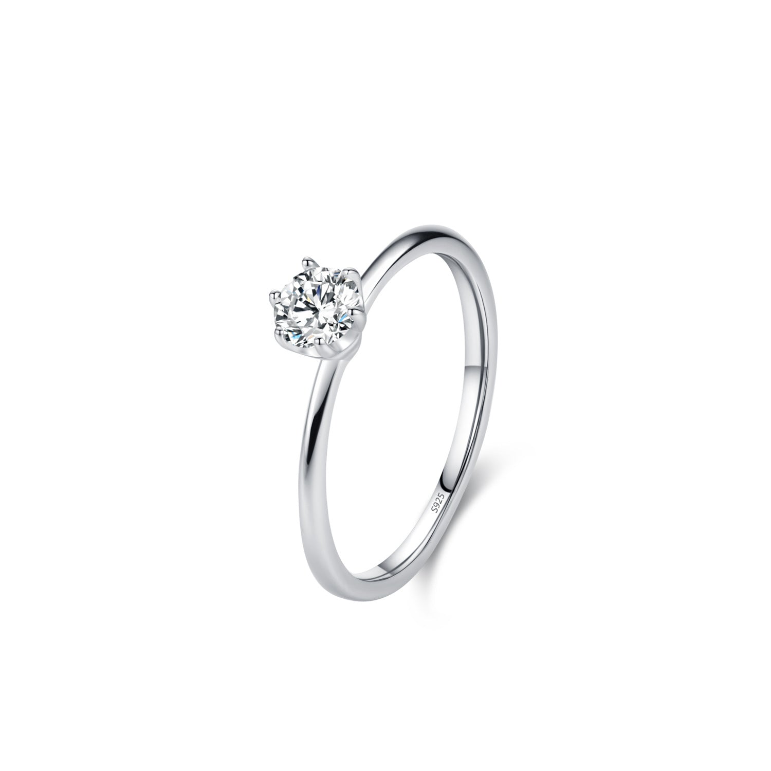 Wholesale  S925 Sterling Silver Six-claw Single Diamond Ring