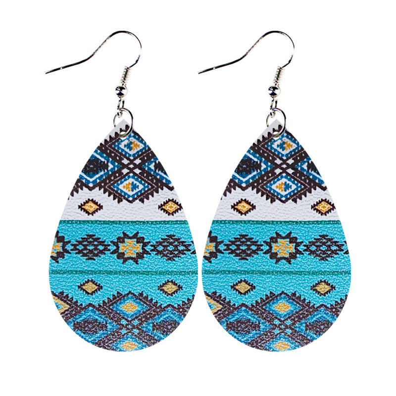 Wholesale Western style ethnic style totem pattern  striped leatherEarrings