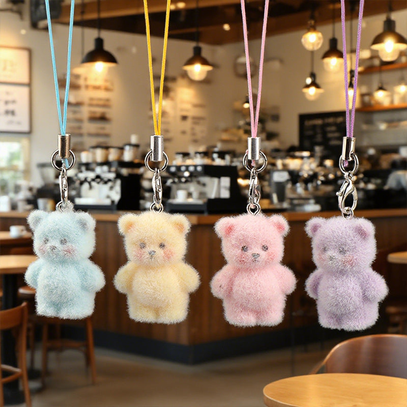 Wholesale Resin Flocking Cute Stereo Bear Keychains
