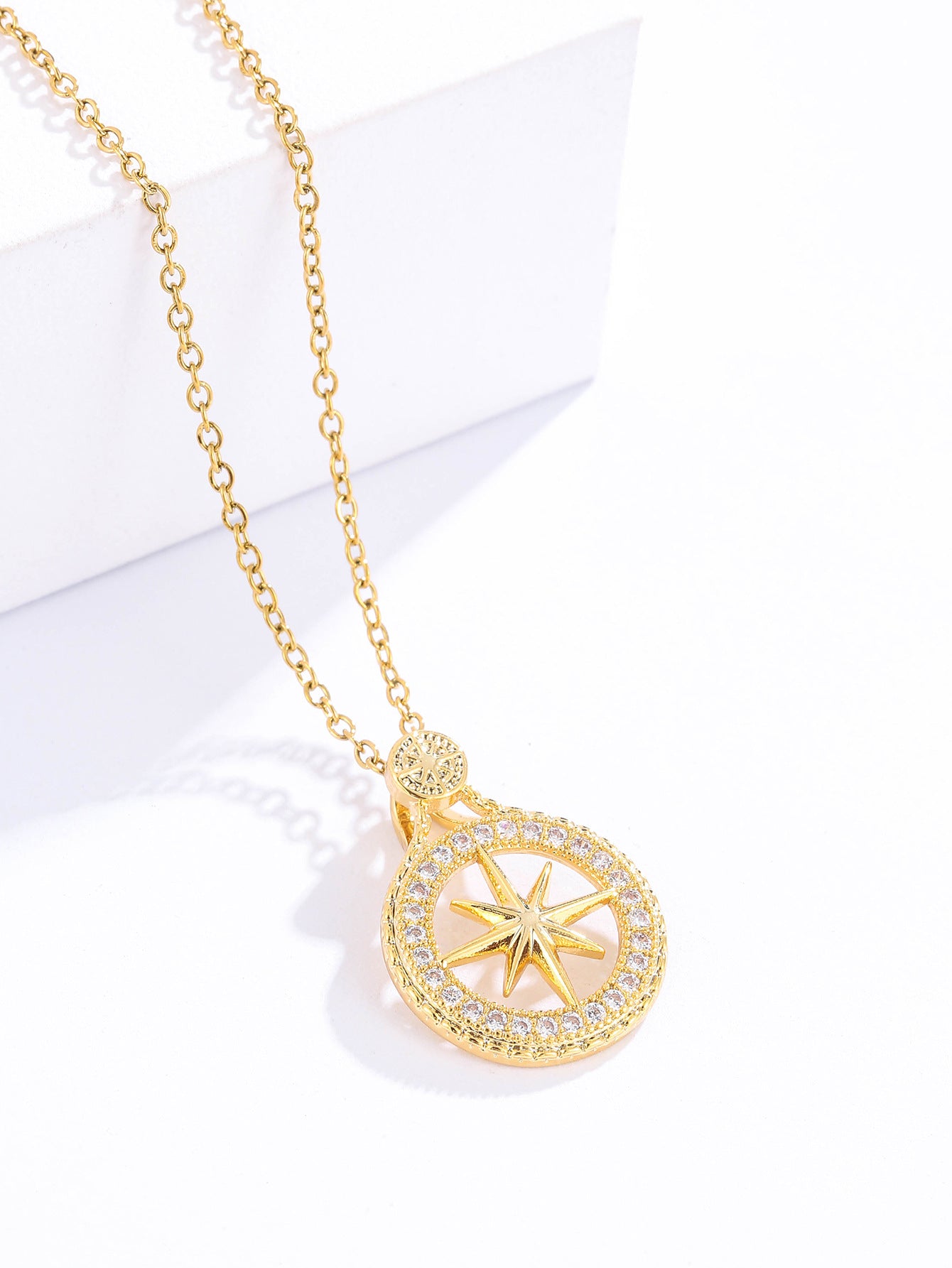 Wholesale Star Wheel Round Full Set Trapezoidal Zircon Pendant O-chain Necklace