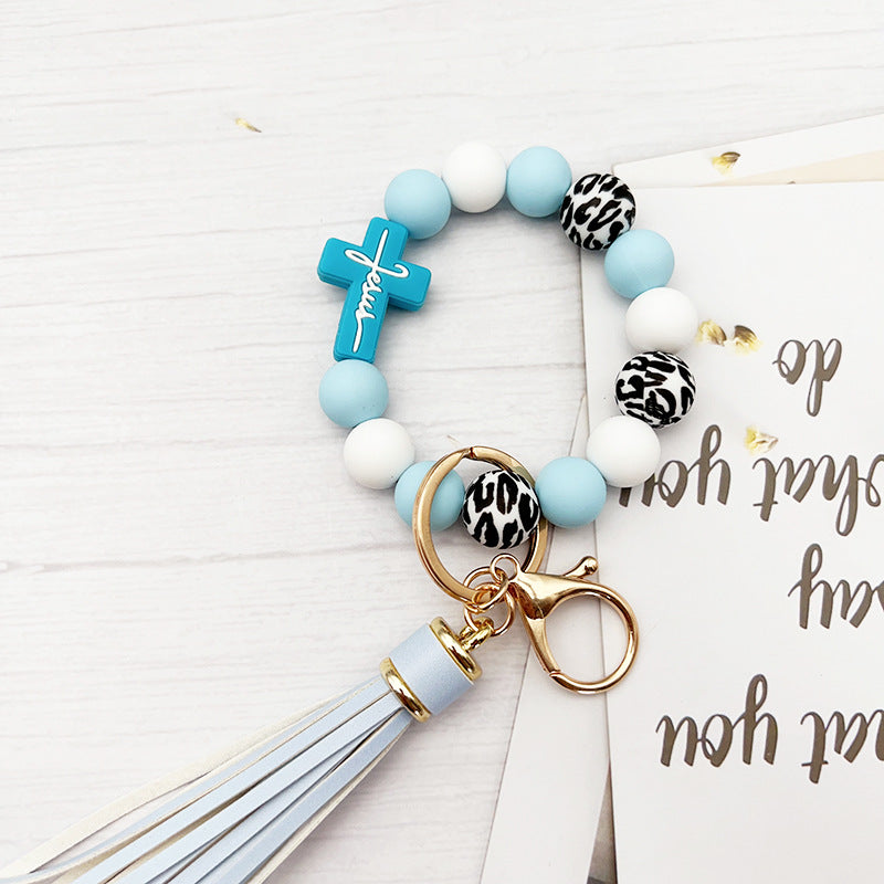 Wholesale Cross Silicone Beaded Bracelet Keychain ACC-KC-JiuYa012