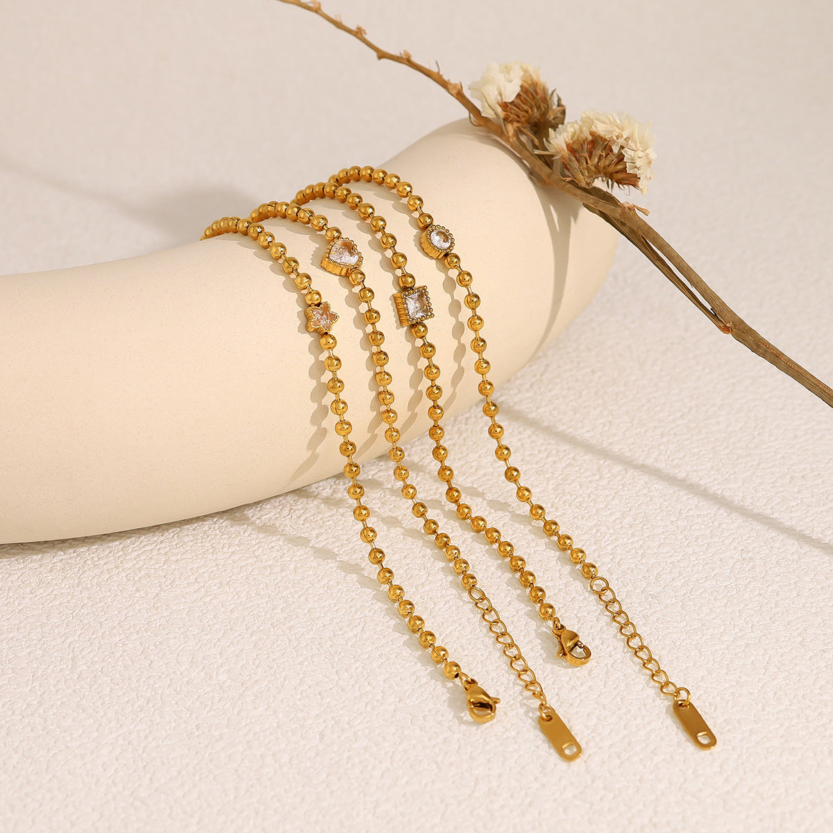 Wholesale small gold bead chain suit stainless steel diamond bracelet