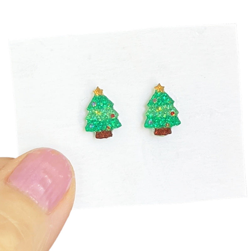 Wholesale 2 pairs/ pack Christmas tree bow gingerbread shiny earrings