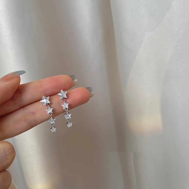 Wholesale Zircon alloy star-shaped tassel earrings