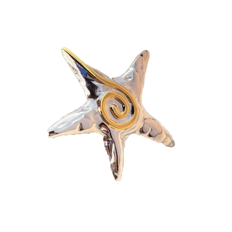 Wholesale  swirl five-pointed star ring women' s light luxury high-end design fashion contrast color personality stainless steel jewelry