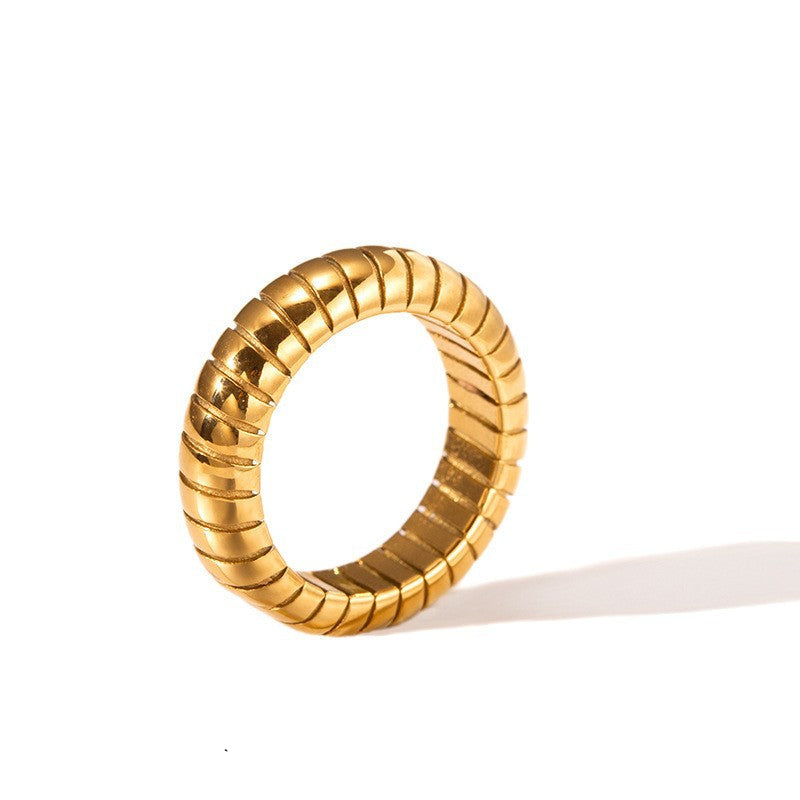 Wholesale 18k gold plated stainless steel smooth spiral pattern hammer pattern open ring