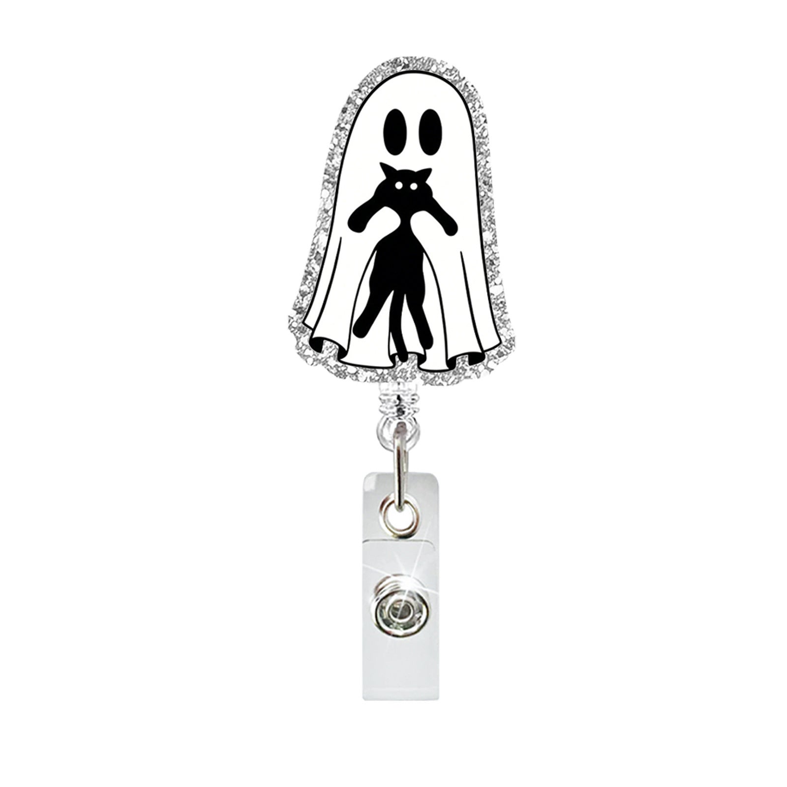 Wholesale  Ghost Black Cat Glitter Retractable Badge Reel - Trendy Fashion Accessory Gift