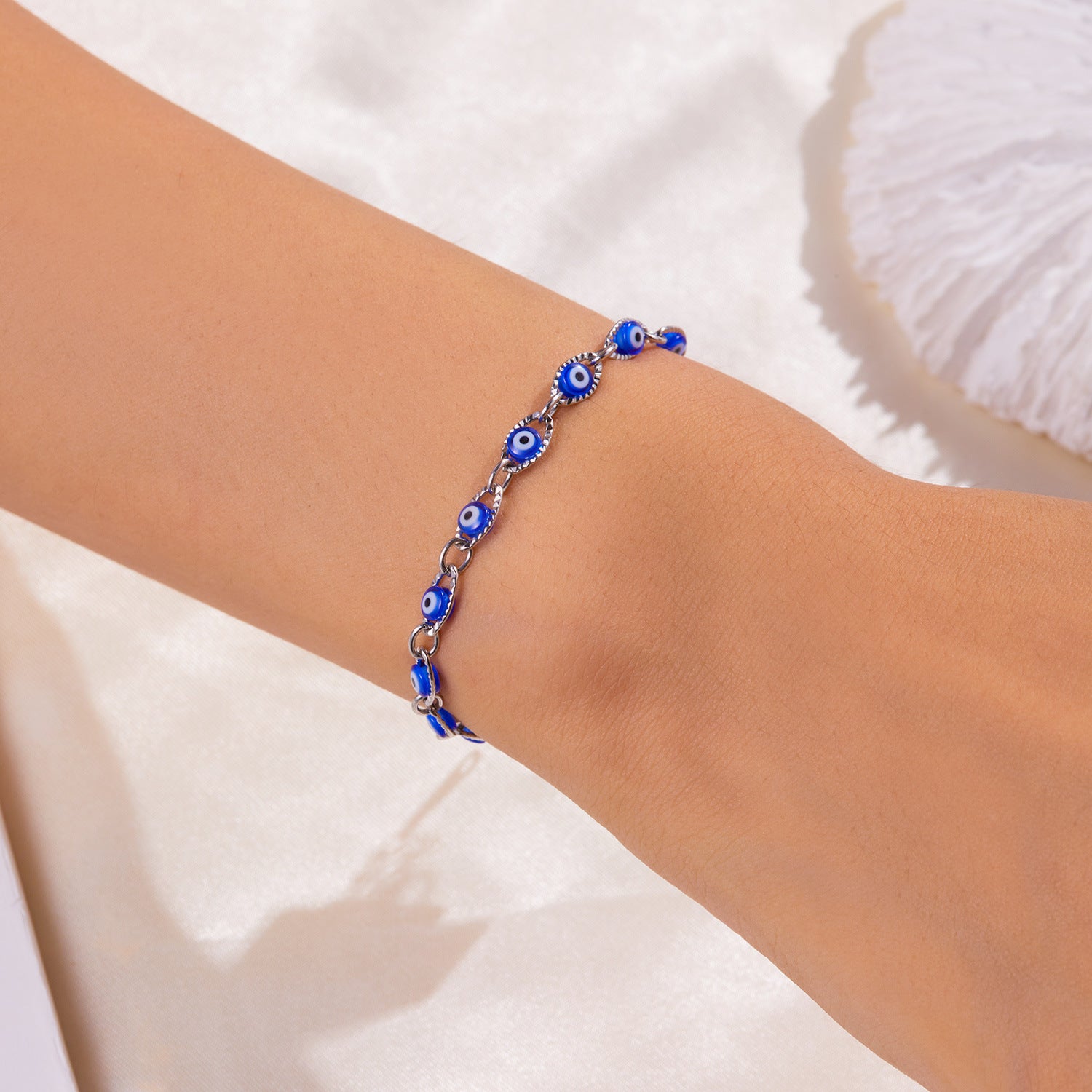Wholesale Color Blue Devil's Eye Oil Drop Chain Bracelet Stainless Steel Bracelet Necklaces