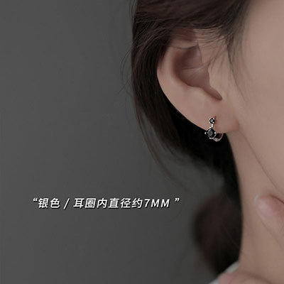 Wholesale Retro Double Diamond Black Zircon Earrings Silver Needle Fashion Accessory for Women