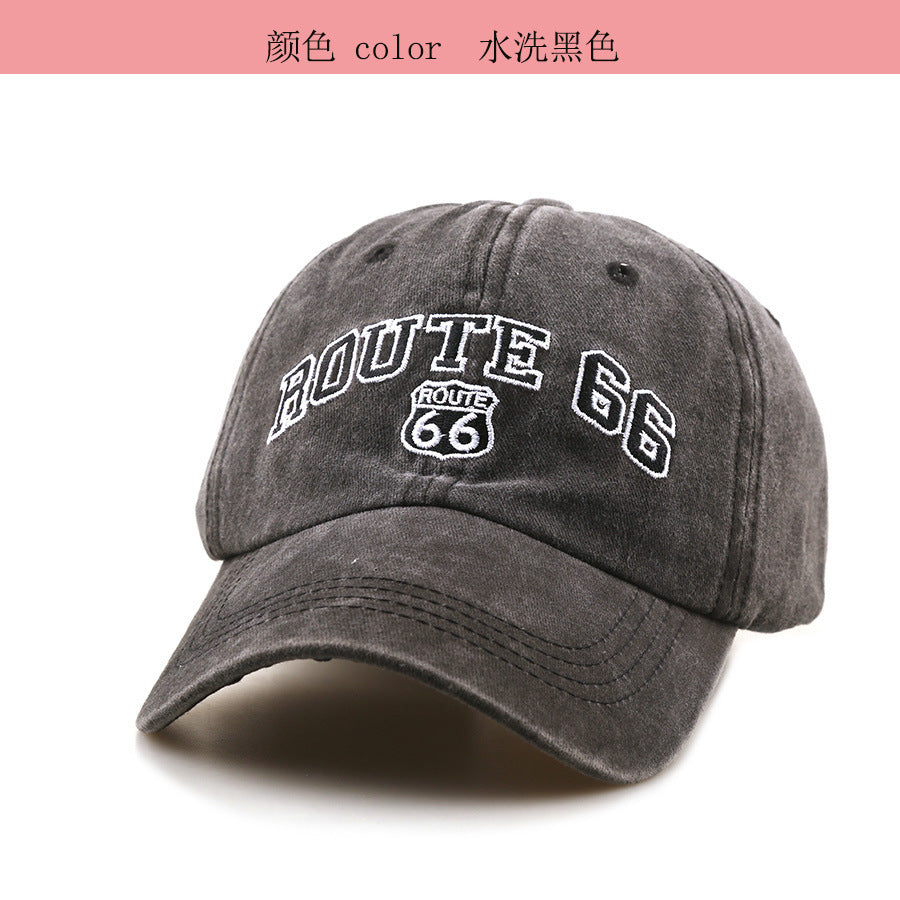 Wholesale Stylish Black Baseball Cap with Route 66 Letter Embroidery,  Outdoor Sun Protection Hat for Sports,  All-Season Casual,  Boutique Resale