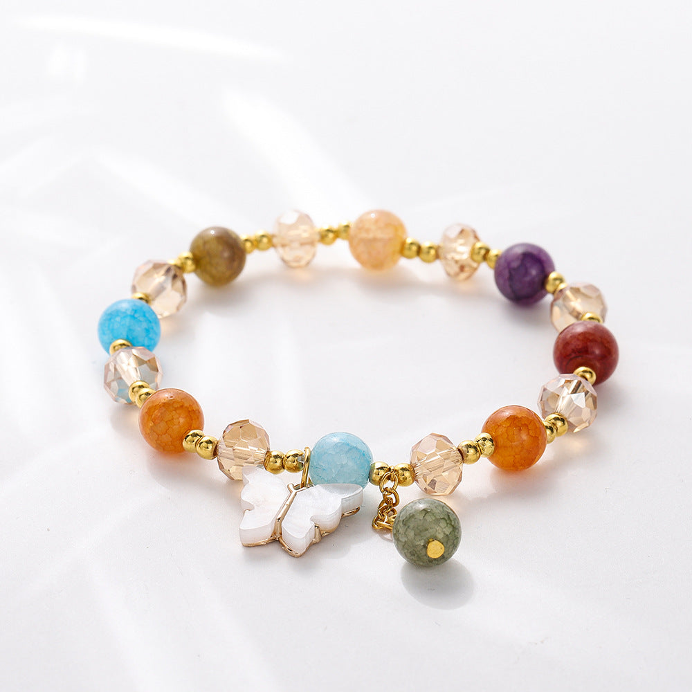 Wholesale Blue Butterfly Artificial Crystal Beaded Bracelet Chinese Style Chic Fashion Accessory Travel Souvenir Gift