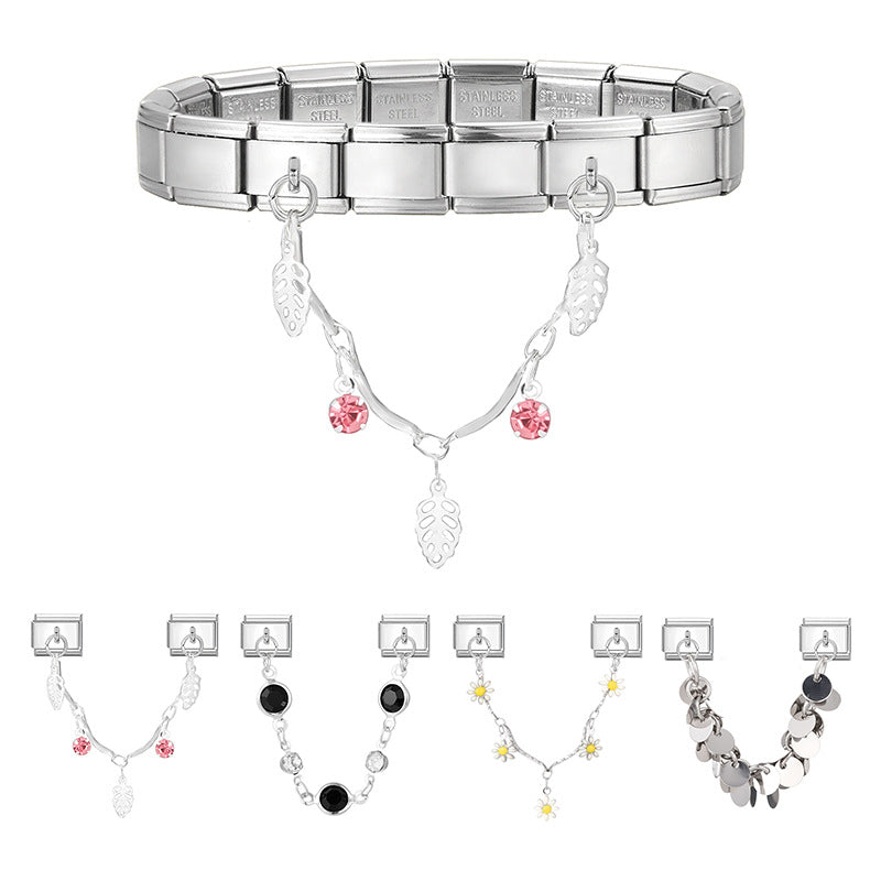 Wholesale 9mm Italian Charm Starter Bracelets DIY Double Hanger Stainless Steel Composable Bracelet