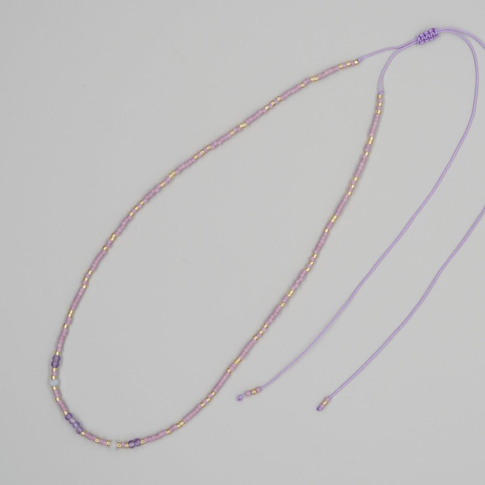 Wholesale personalized all-match jewelry colorful rice beads natural stone beaded necklace