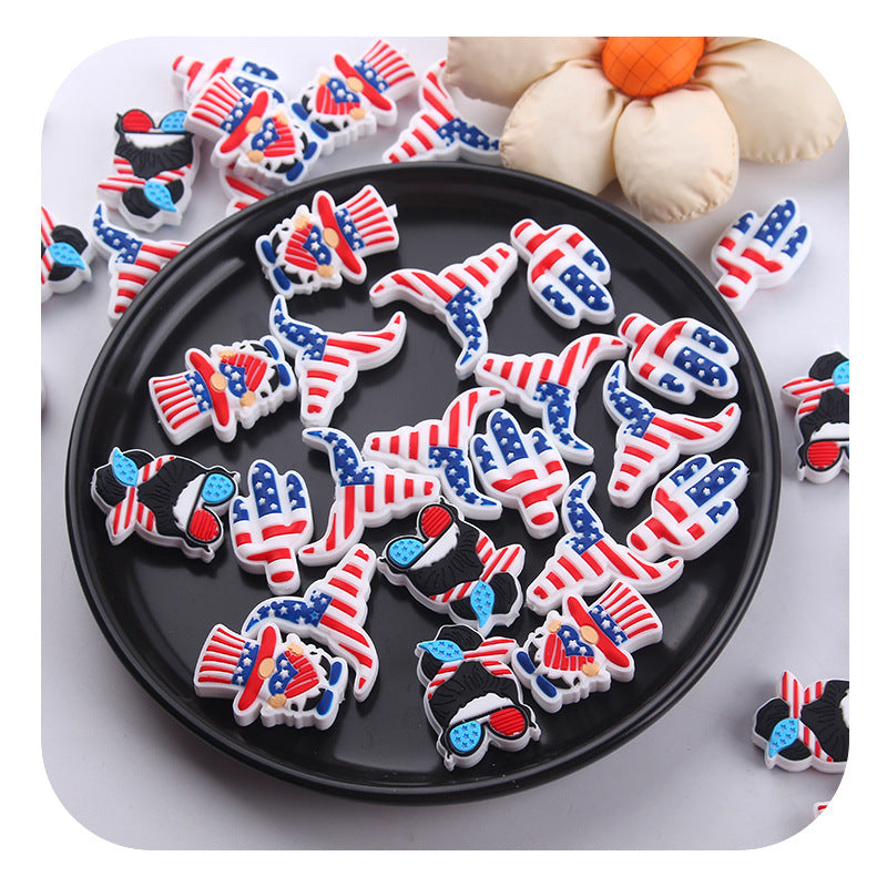 Wholesale 10pcs American Independence Day Silicone Focal Beads DIY Beaded Pen Accessories ACC-BDS-GuangTian013