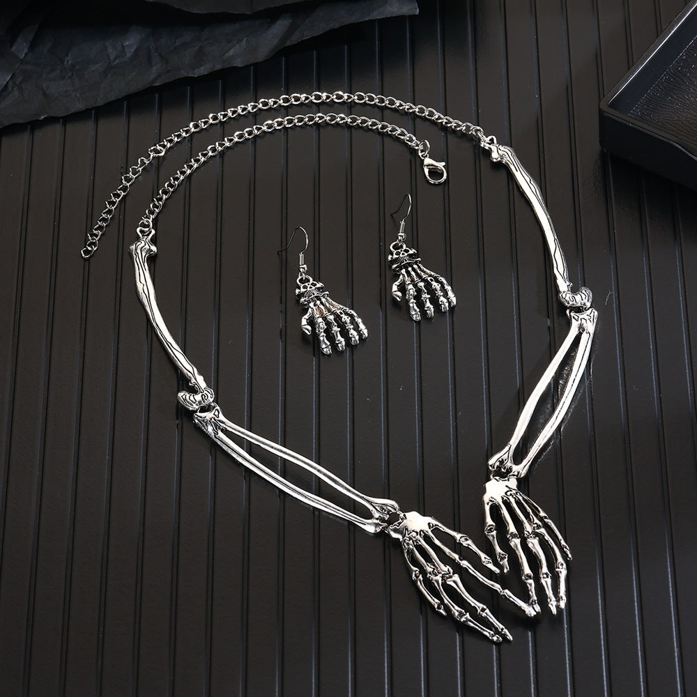 Wholesale Silver Tone Alloy Gothic Skeleton Necklace Earring Set  Fashion Accessory
