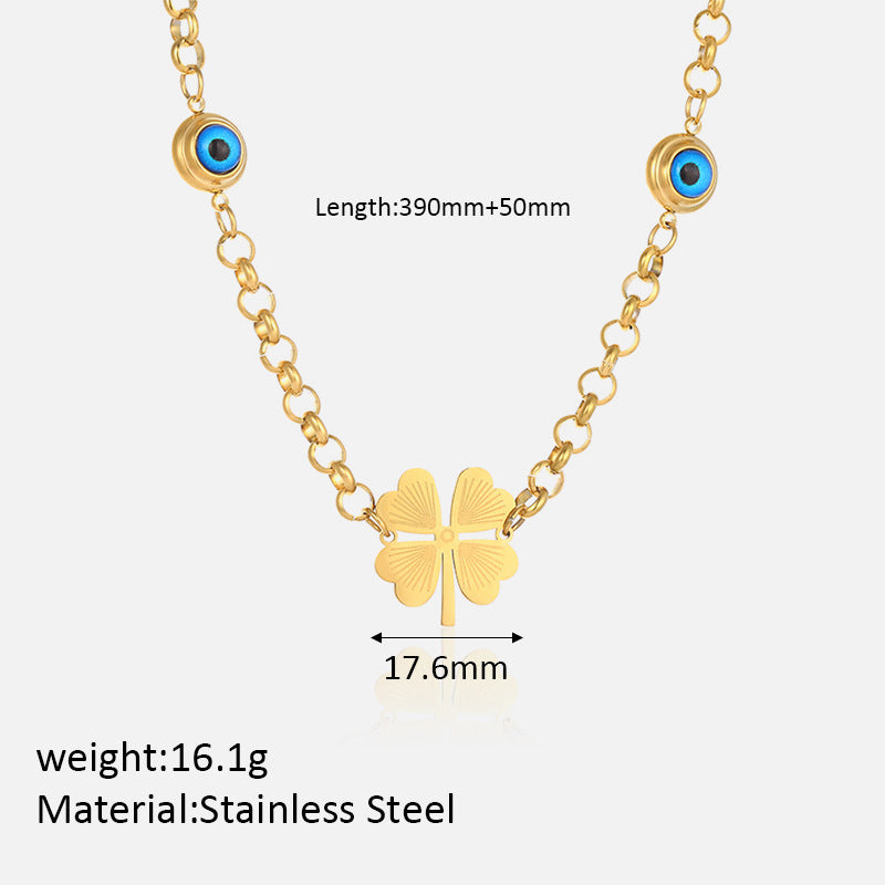 Wholesale Stainless Steel Jewelry Set Evil Eye Four Leaf Clover Necklace Earrings Bracelet ACC-NE-YunHe002