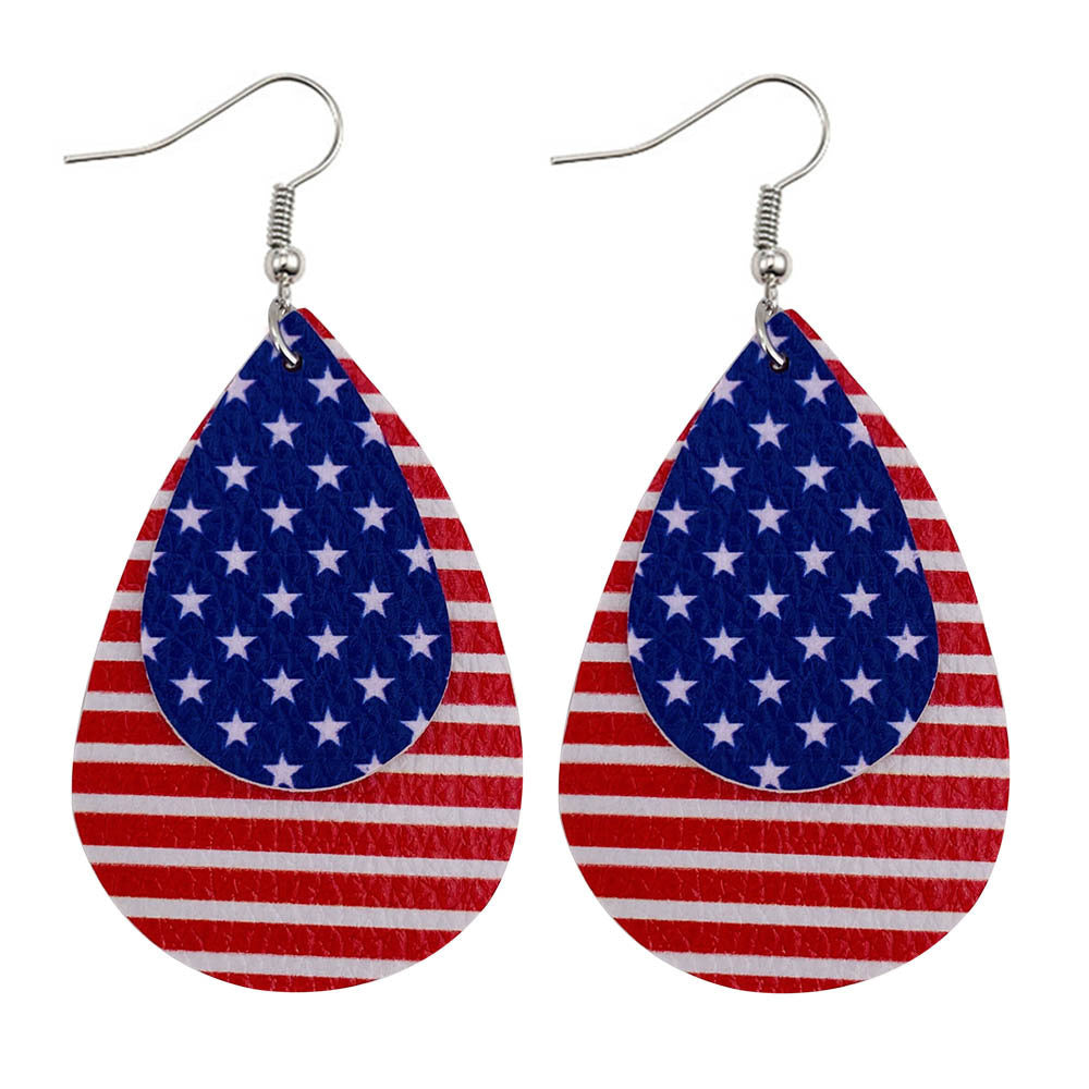Wholesale  Tassel Independence Day Earrings Set Five-Pointed Star American Leather Earrings