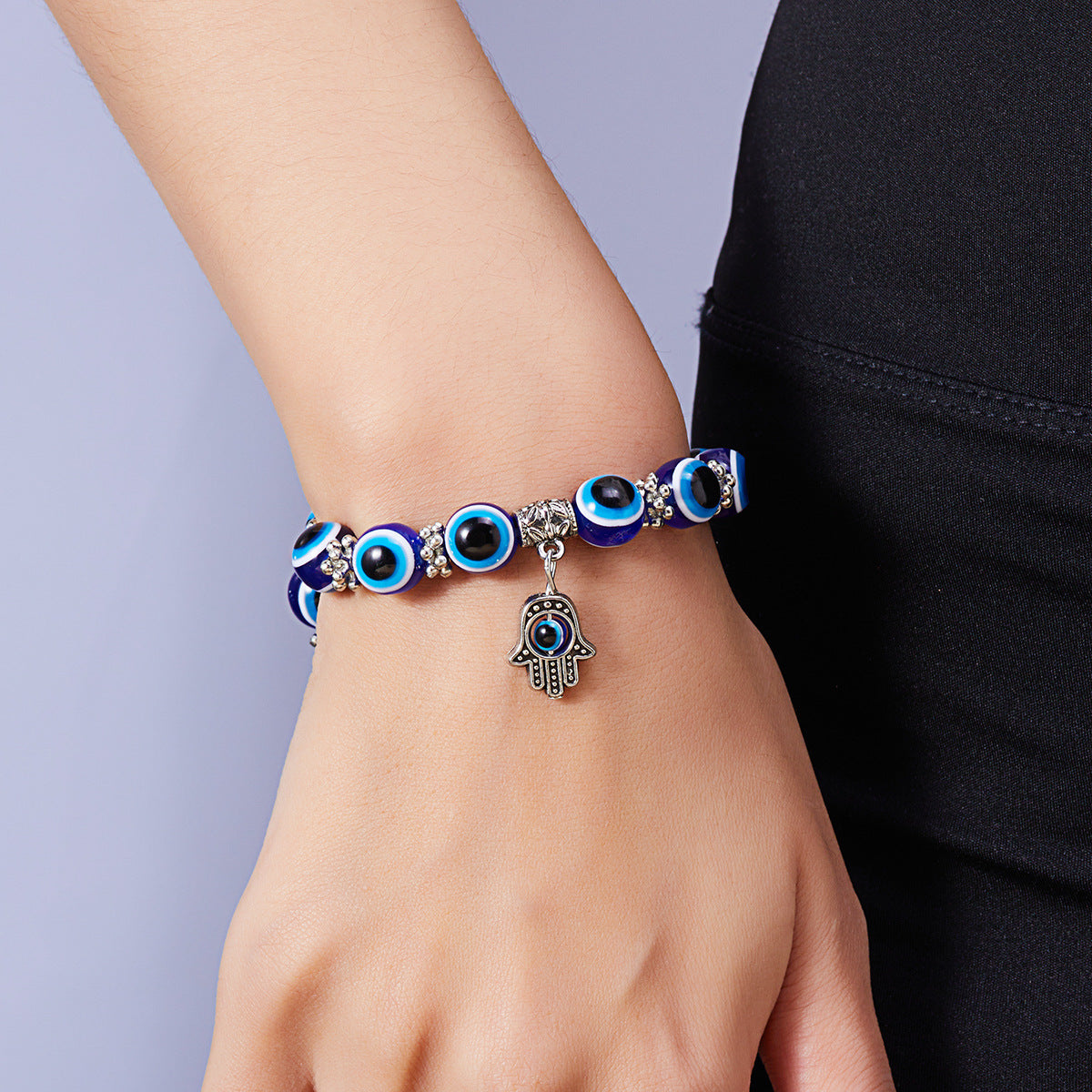 Wholesale Cross-border new bohemian style fashion creative Palm eyes Devil' s Eye Elastic beaded bracelet couple style