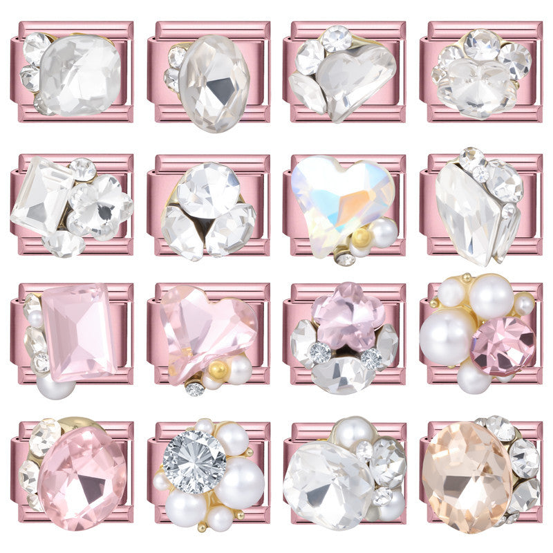 Wholesale Stainless Steel Pink Crystal Pearl Heart Bracelet Set Fashion Accessory