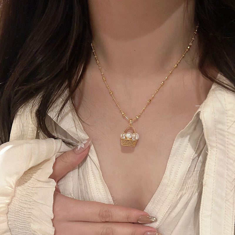 Wholesale  Magic Chain Pearl Small Flower Basket Necklace