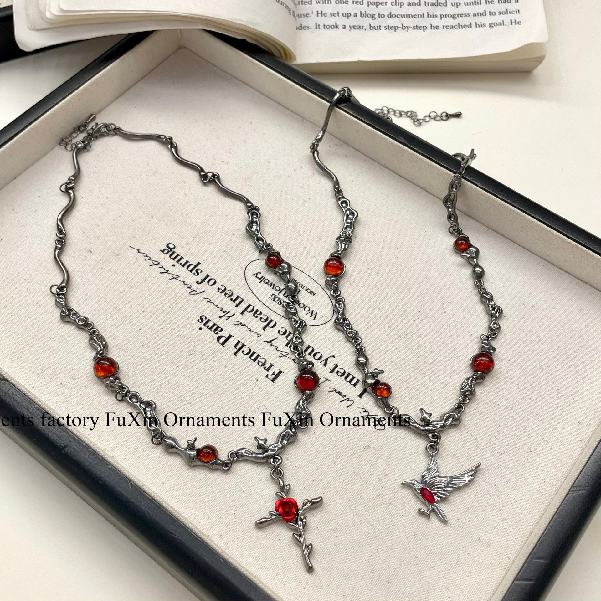 Wholesale  Chain Cross Red Flower Necklace