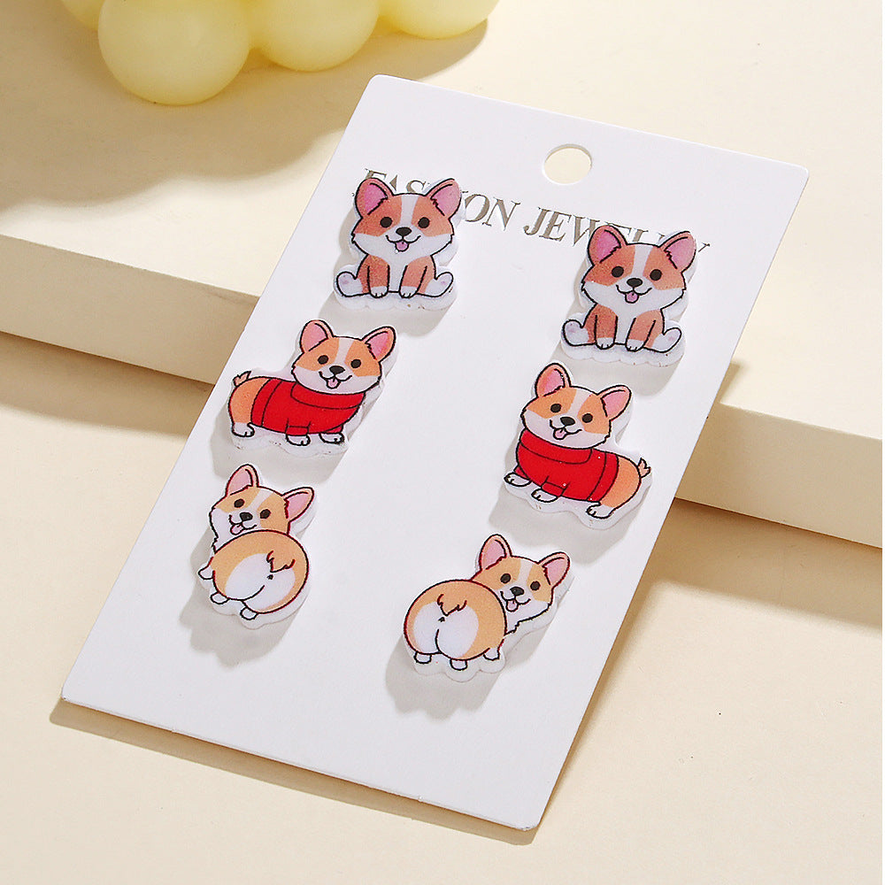 Wholesale Acrylic Cartoon Corgi Butt Earrings