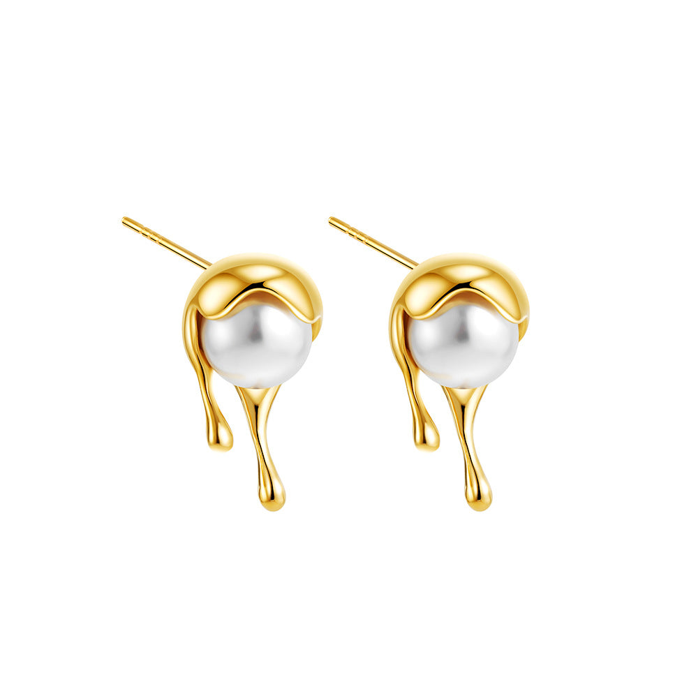 Wholesale  18K gold pearl earrings temperament dissolved water droplets jewelry