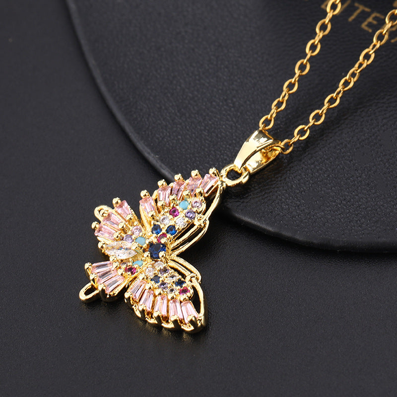 Wholesale Copper Butterfly Choker With Colorful Zircon Pendant Korean Style Trendy Fashion Accessory For Women